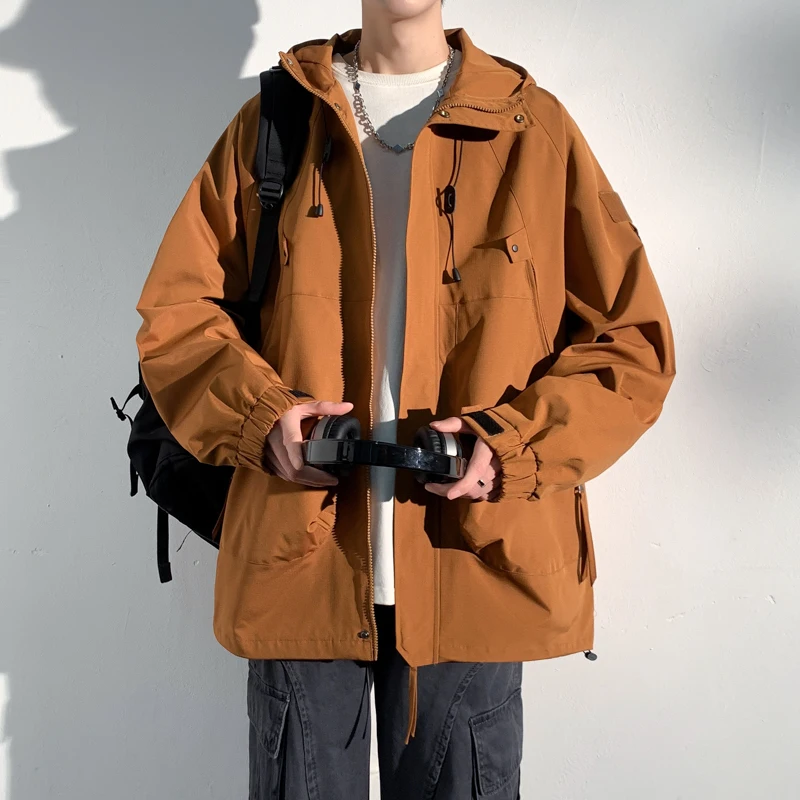 Мужская непродуваемая куртка с капюшоном Maiou черная Водонепроницаемая