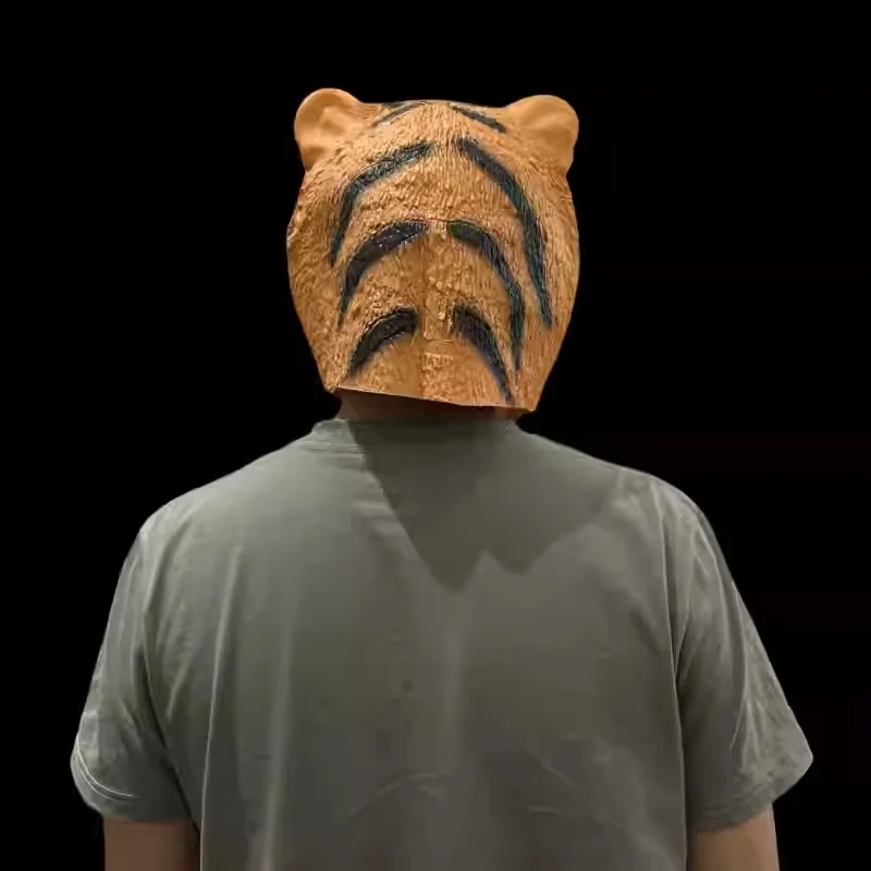 Фото Латексная маска тигра для косплея, карнавала, вечеринок, маска дикого животного, тигра, льва, динозавра, маска для карнавала и Марди Гра №3