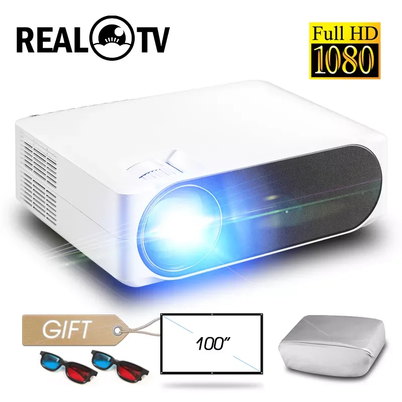 

NEW2023 REAL M19 Full 1080P Projector 4K 5800 Lumens Cinema Android WiFi Bluetooth VGA AV HDMI-compatible USB with Gift
