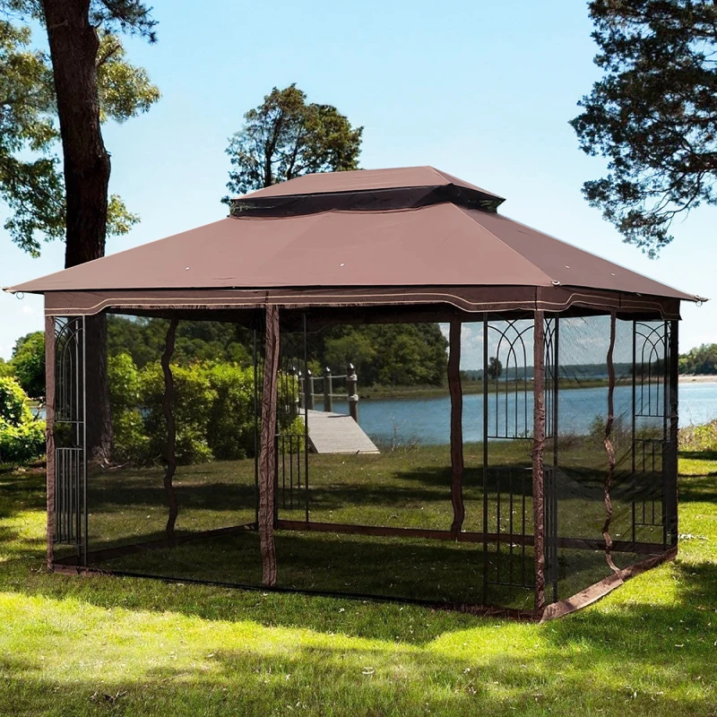 

13X10 Outdoor Patio Gazebo Canopy Tent With Ventilated Double Roof And Mosquito Net(Detachable Mesh Screen On All Sides)