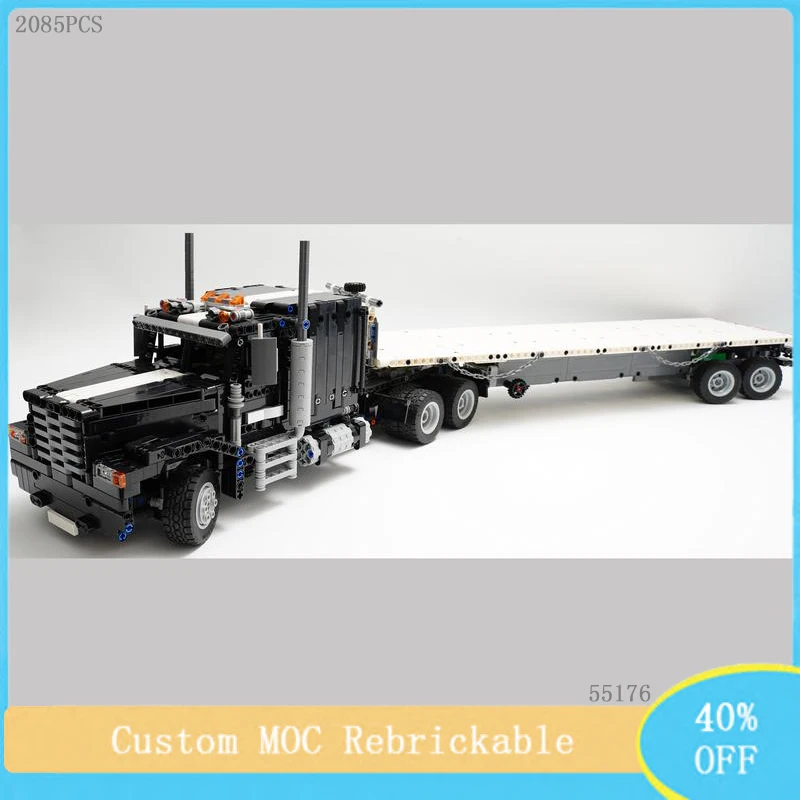 

Hot Sale Custom MOC American Truck Engineering Truck Building Block Model With Trailer DIY ChildrenToy ChristmasBlocksGift