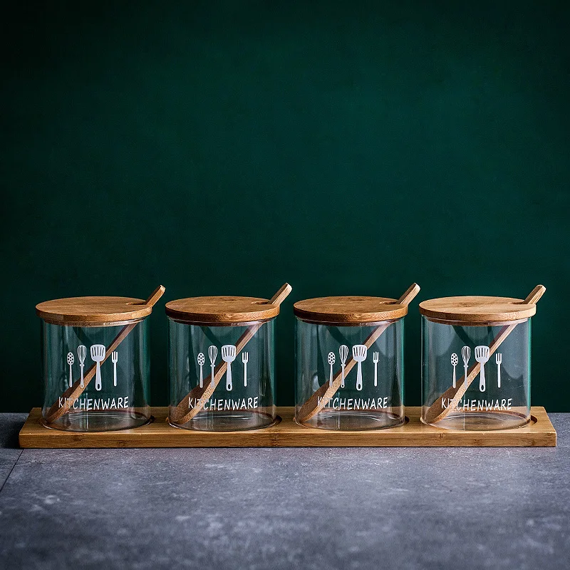 

Small Bamboo Spice Pot Top Seal Organizer Japanese Style Spice Bottle Glass Almacenamiento En Cocina House Kitchen Gadgets Set