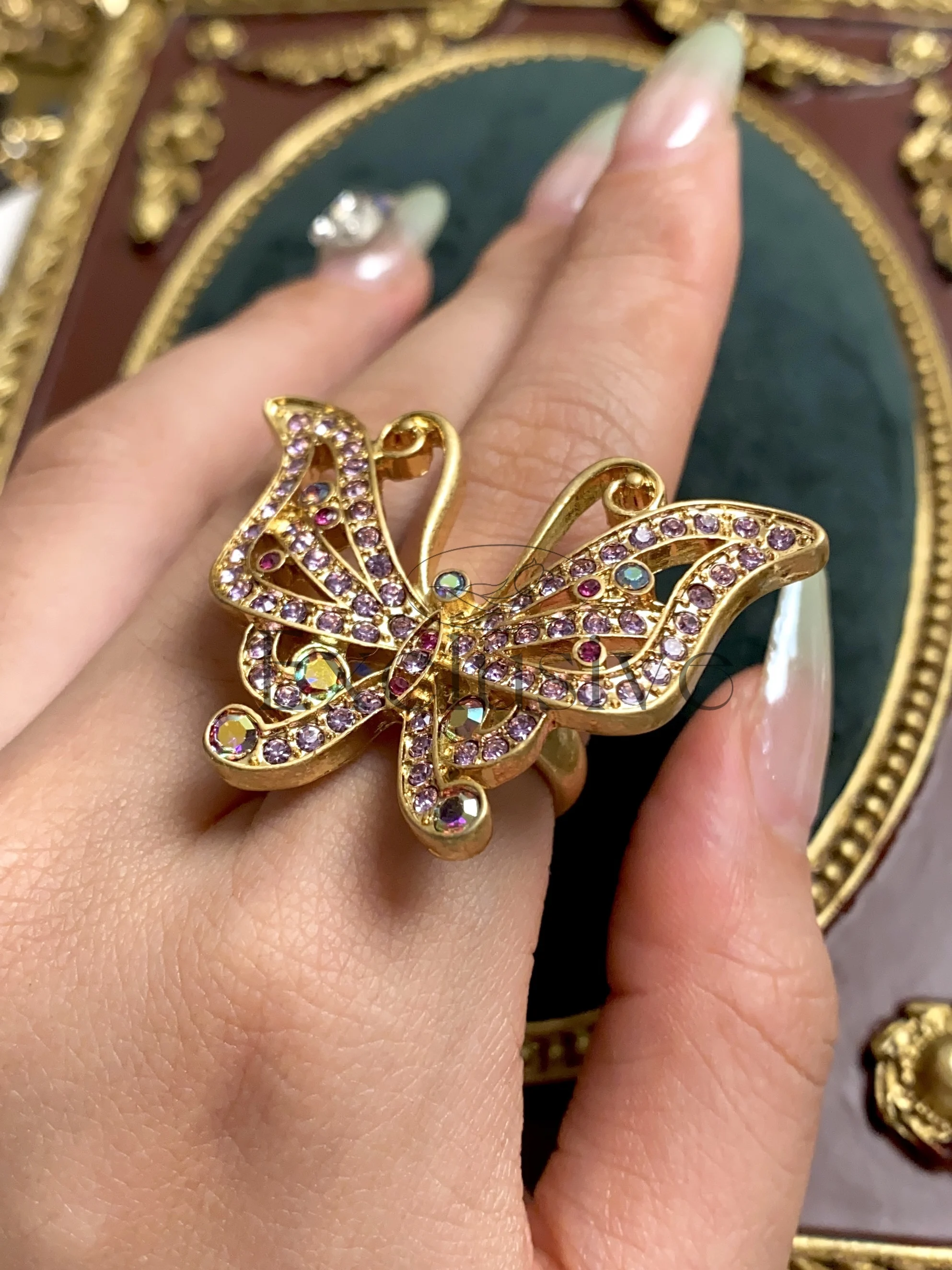 Легкое роскошное ретро-кольцо с серьгами бриллиантами. Средневековое элегантное