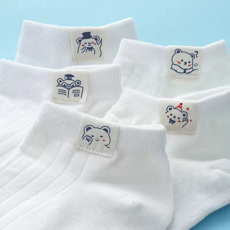 

Women's Socks White Short Mouth Absorbent Breathable Cotton Cute Bear Expression Cloth Label Japanese Socks