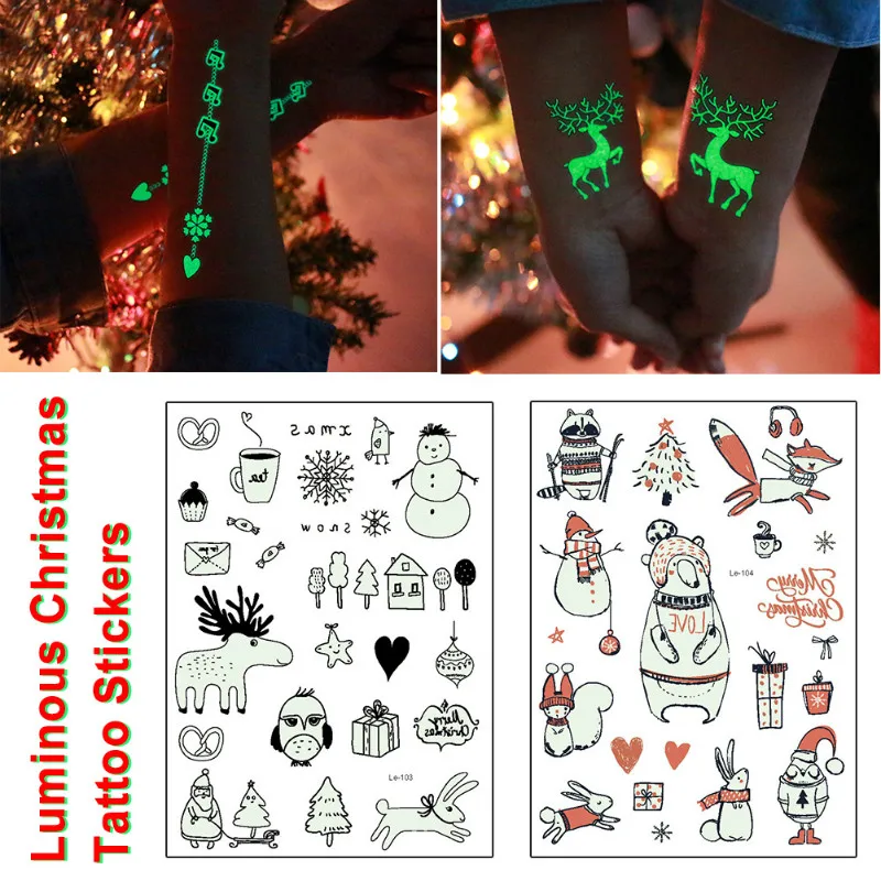 

1 Sheet Christmas Luminous Temporary Waterproof Tattoo Sticker Body Art Fluorescent Party Cosplay DIY Decoration