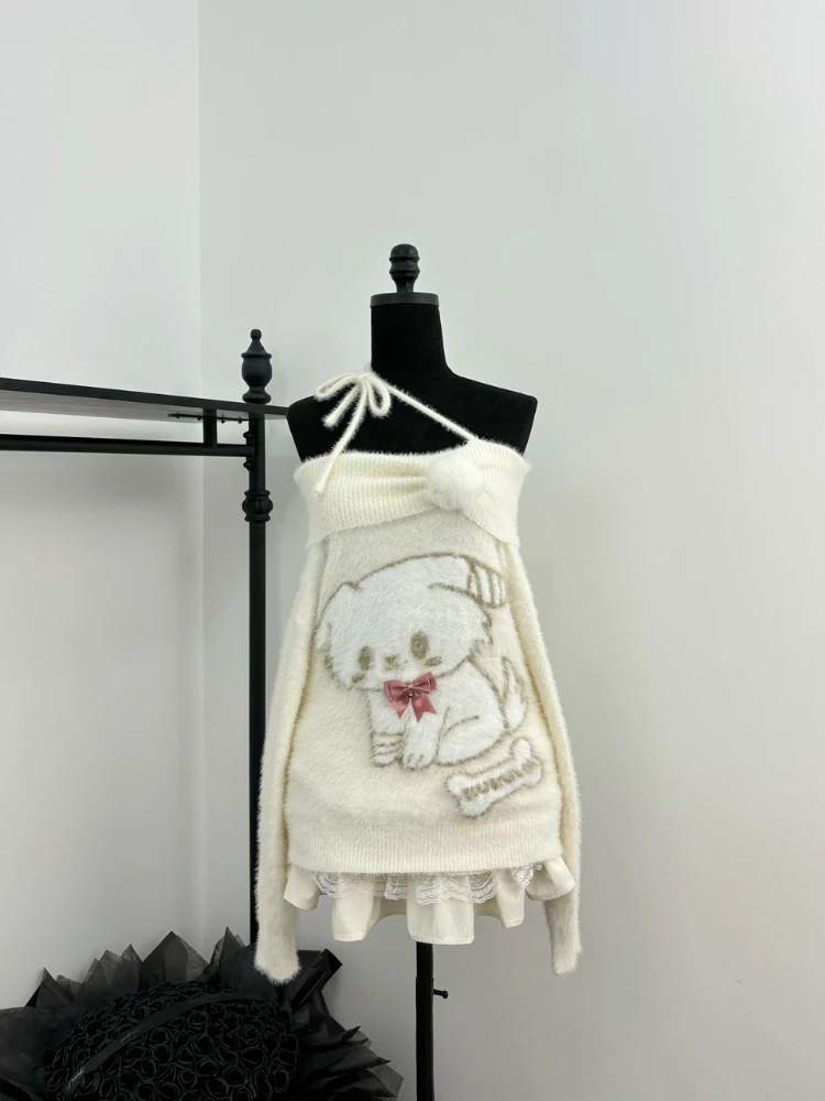 Женский комплект из 2 предметов свитер с бантом и мультяшным принтом мини-юбка Y2k