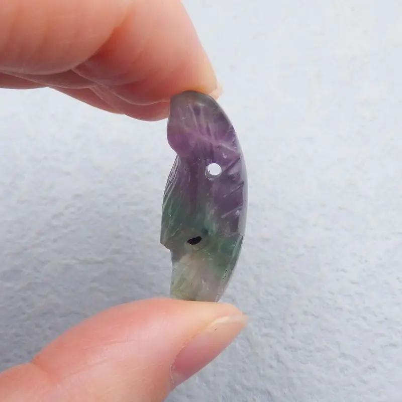 Natural Stone Rainbow Fluorite Handcarved Wolf Head Side Drilled Necklace Pendant 32x21x12mm 9g