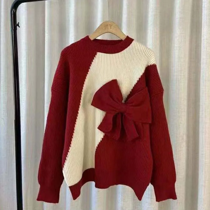Fall/Winter 2022 New Korean Edition Sweater Men And Women Couple Same Three-dimensional Bow Versatile Sweet Knit Top