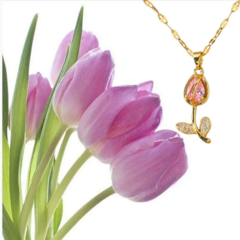 Модное циркониевое ожерелье в форме тюльпана для женщин из титановой стали