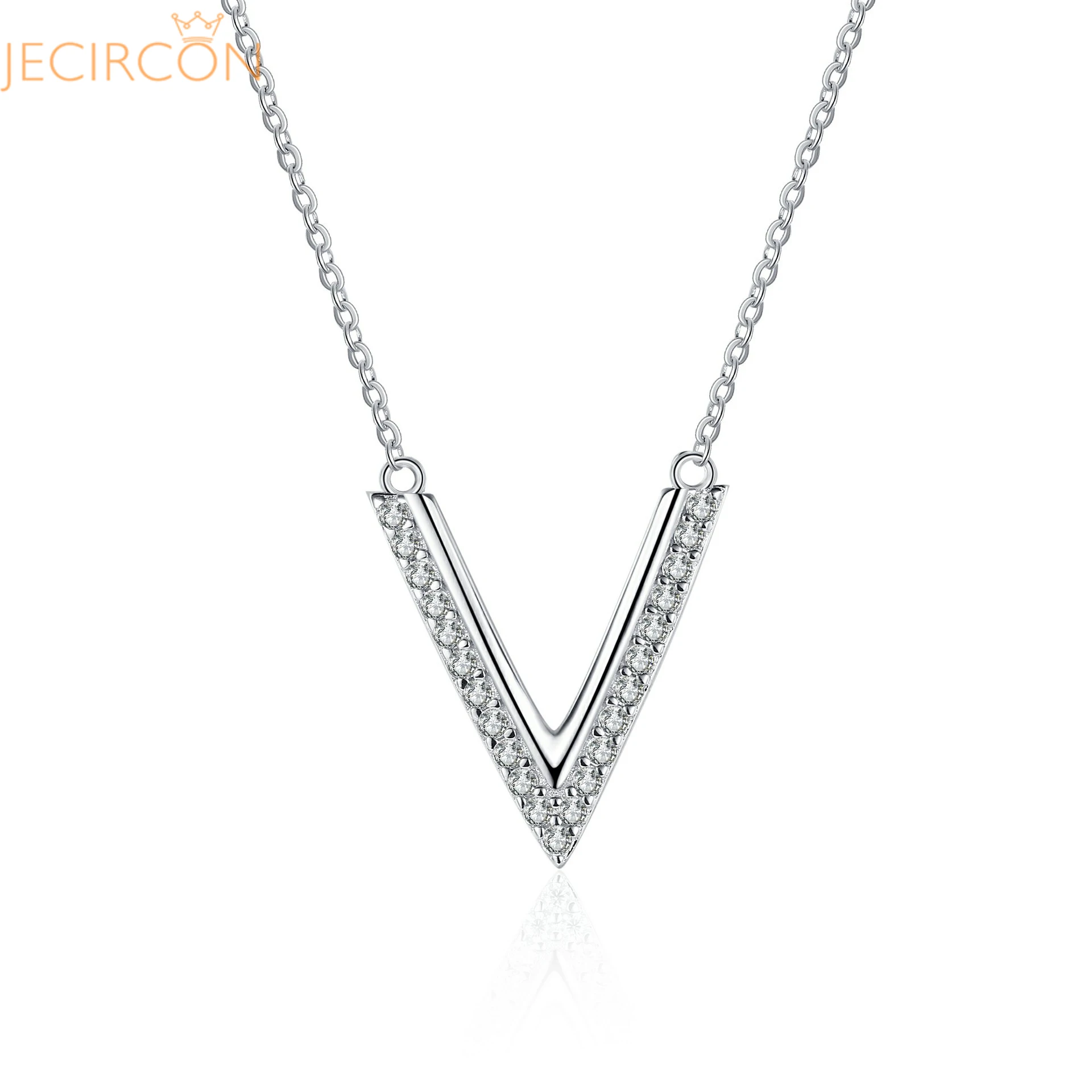 

JECIRCON 0.19ct D Color Moissanite Necklace for Women 925 Sterling Silver V Shape Diamond Pendant 18K White Gold Simple Jewelry