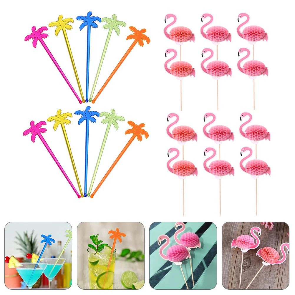 

Swizzle Stick Fruit Insert Coffee Drink Juice Stirring Rods Plug-in Sticks Wooden Inserts Plastic Cocktail Set