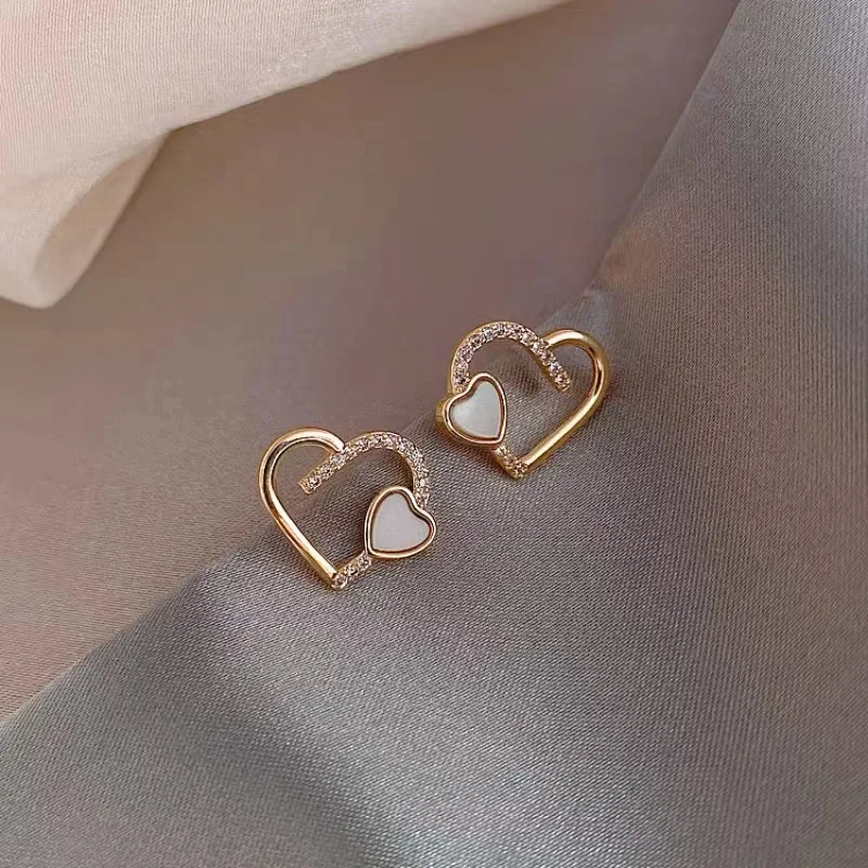 

925 Sterling Silver Fashion Diamond Hollow Out Love Frosty Style Luxury Women's Stud Earrings Jewelry Wedding Birthday Gift