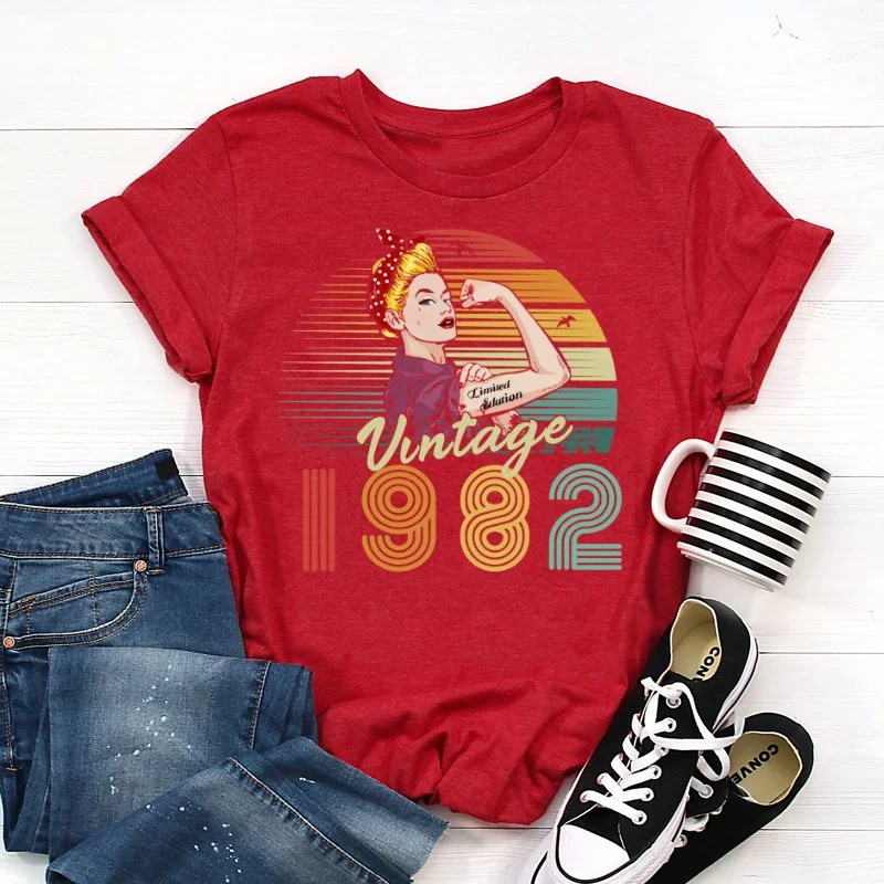 

Limited 1982 Edition 41th Birthday Shirt Funny Graphic Cotton Women Tshirt Short Sleeve Tees O Neck Female Clothing 100% cctton