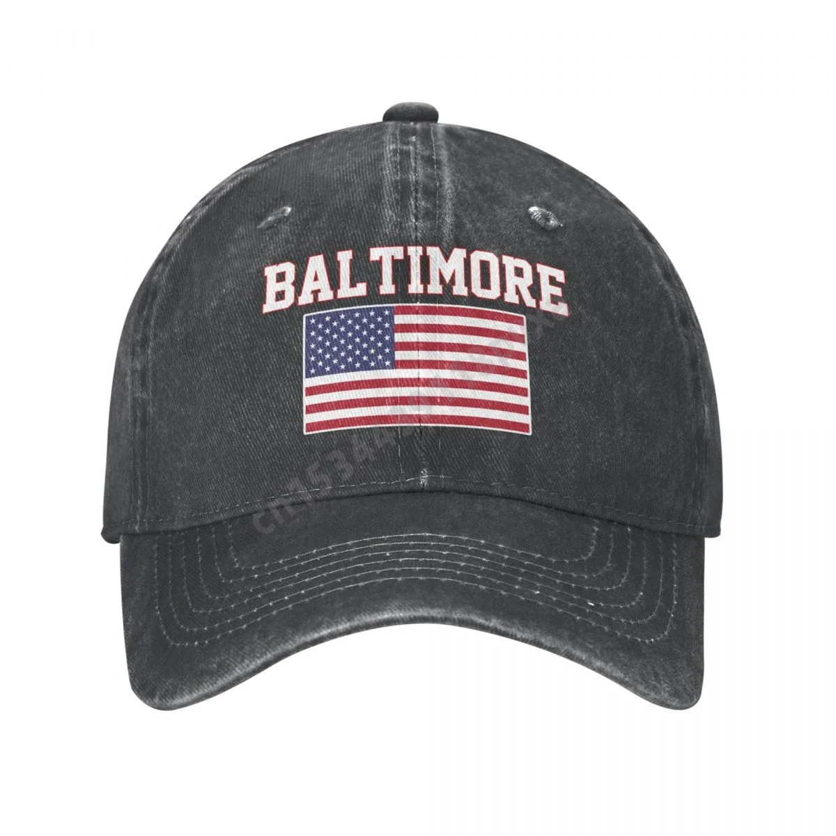 

Baltimore America Flag USA United States City Charcoal Washed Denim Baseball Cap Men Classic Vintage Cotton Dad Trucker Hat