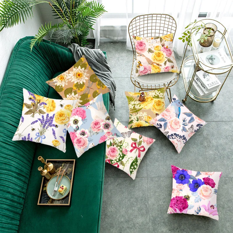 

Flower Pattern Decorative Art Cushion Cover Pillow Pillowcase Polyester 45*45 Throw Pillows Home Decor Pillowcover