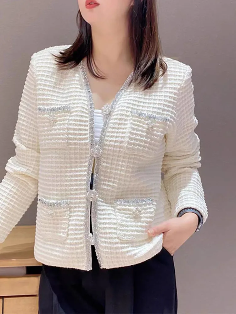 Ранняя весна 2025 г. женский вязаный кардиган цвета слоновой кости с вафельным