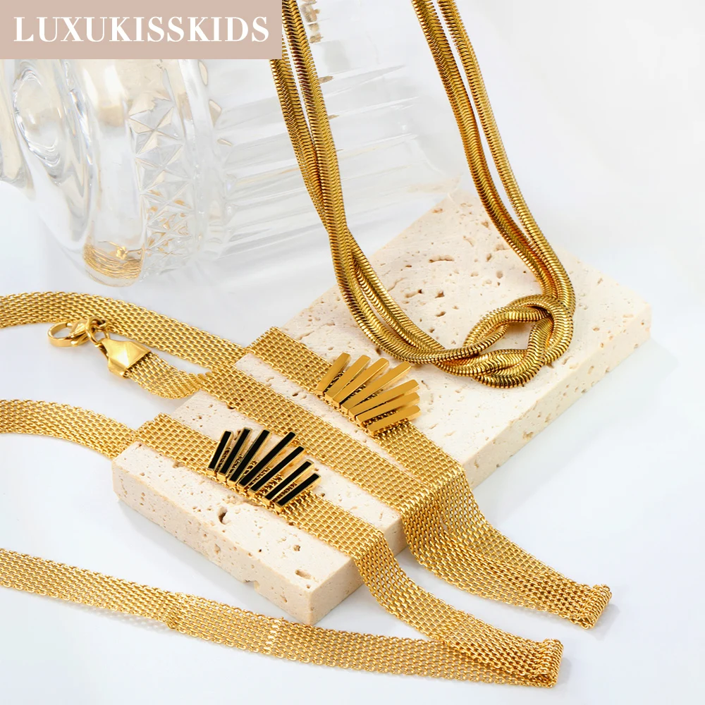 LUXUKISSKIDS Золотая преувеличенная многослойная цепочка из нержавеющей стали