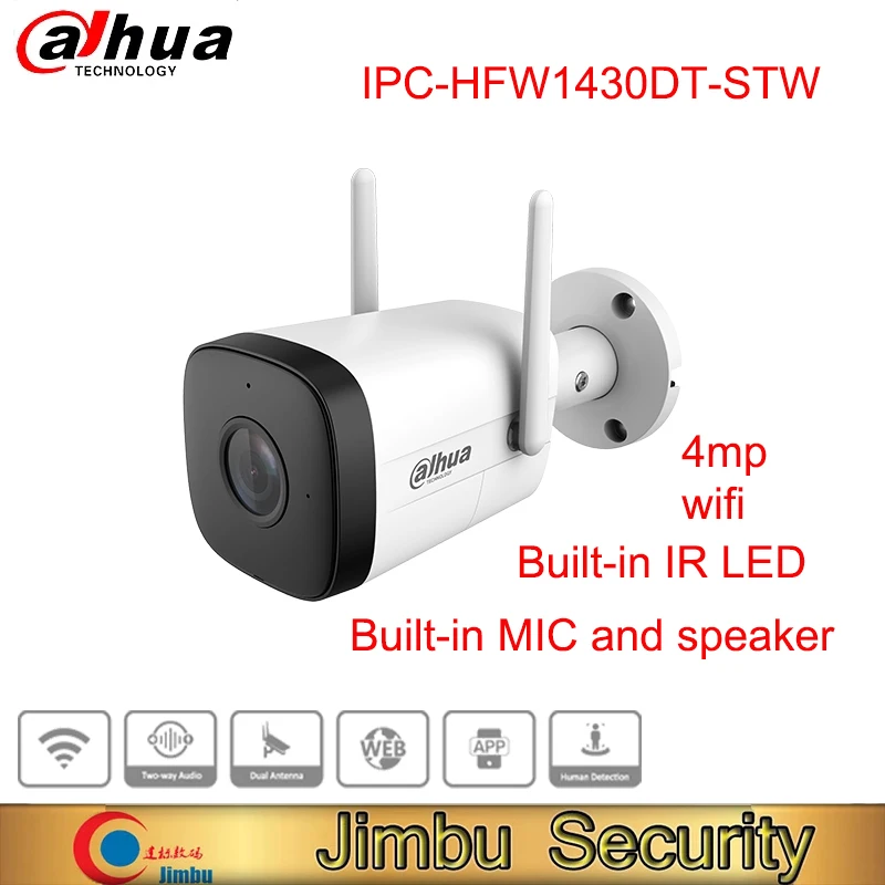 

Dahua 4MP IR Fixed-focal WiFi Bullet Network Camera IPC-HFW1430DT-STW Built-in MIC and Speaker CCTV Security POE Camera System