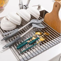 multifunction dish drainer foldable movable drain rack stainless steel kitchen drying fruit vegetable meat mat organizer holder