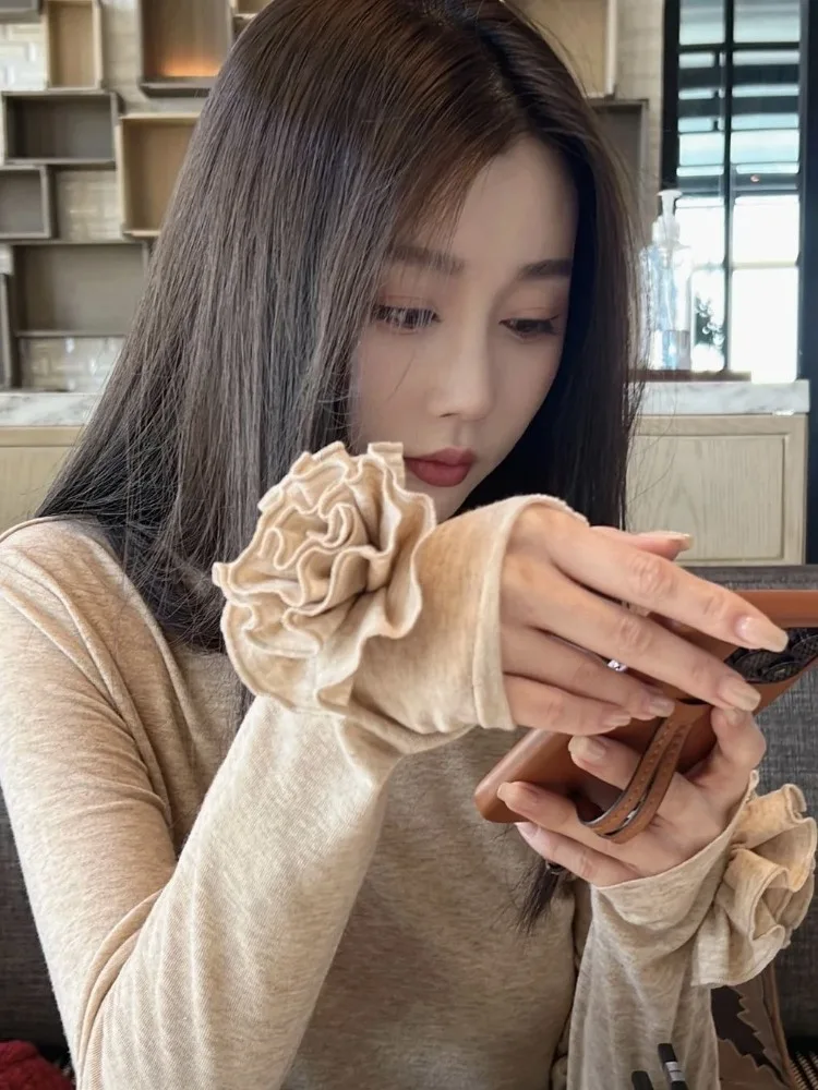 Женские осенние простые приталенные топы с цветами женская одежда 2024 модная