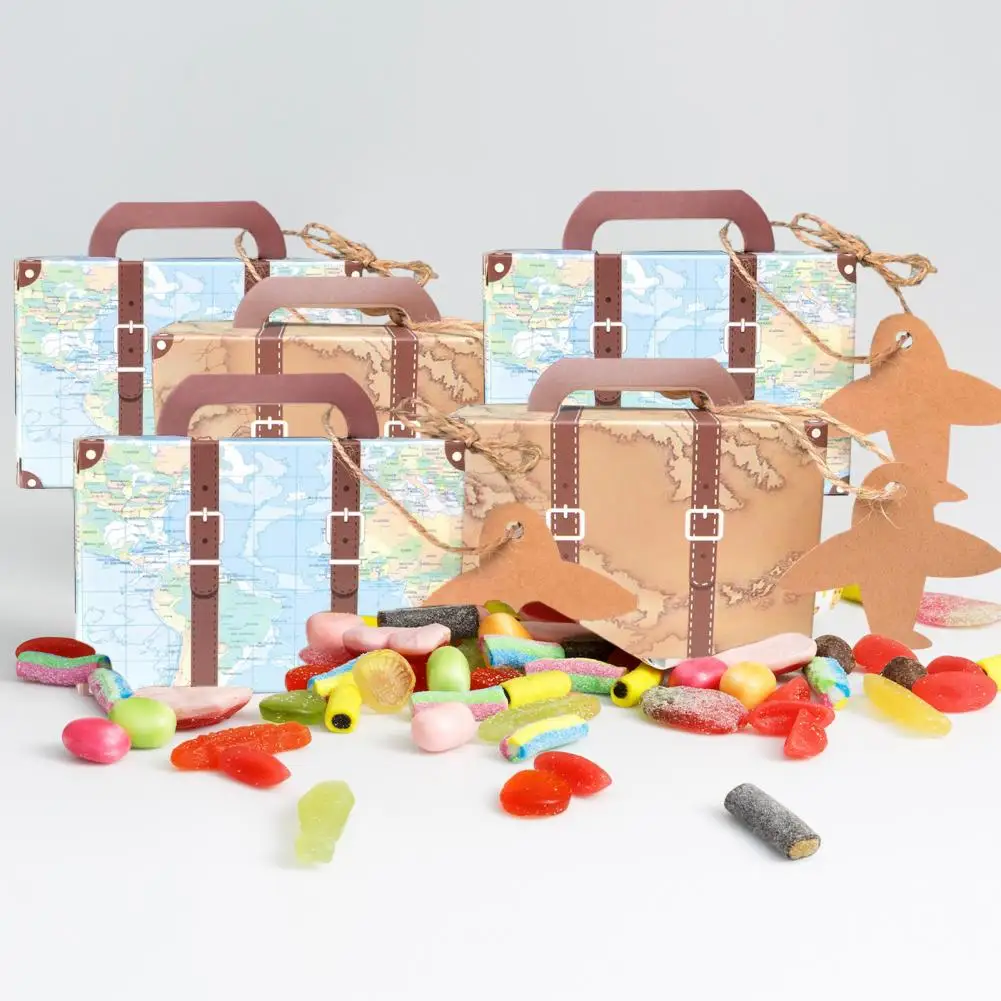 Vintage Mini Suitcase Gift Box For Travel Themed Parties Wedding Decorations 50pcs Kraft Paper Candy Boxes