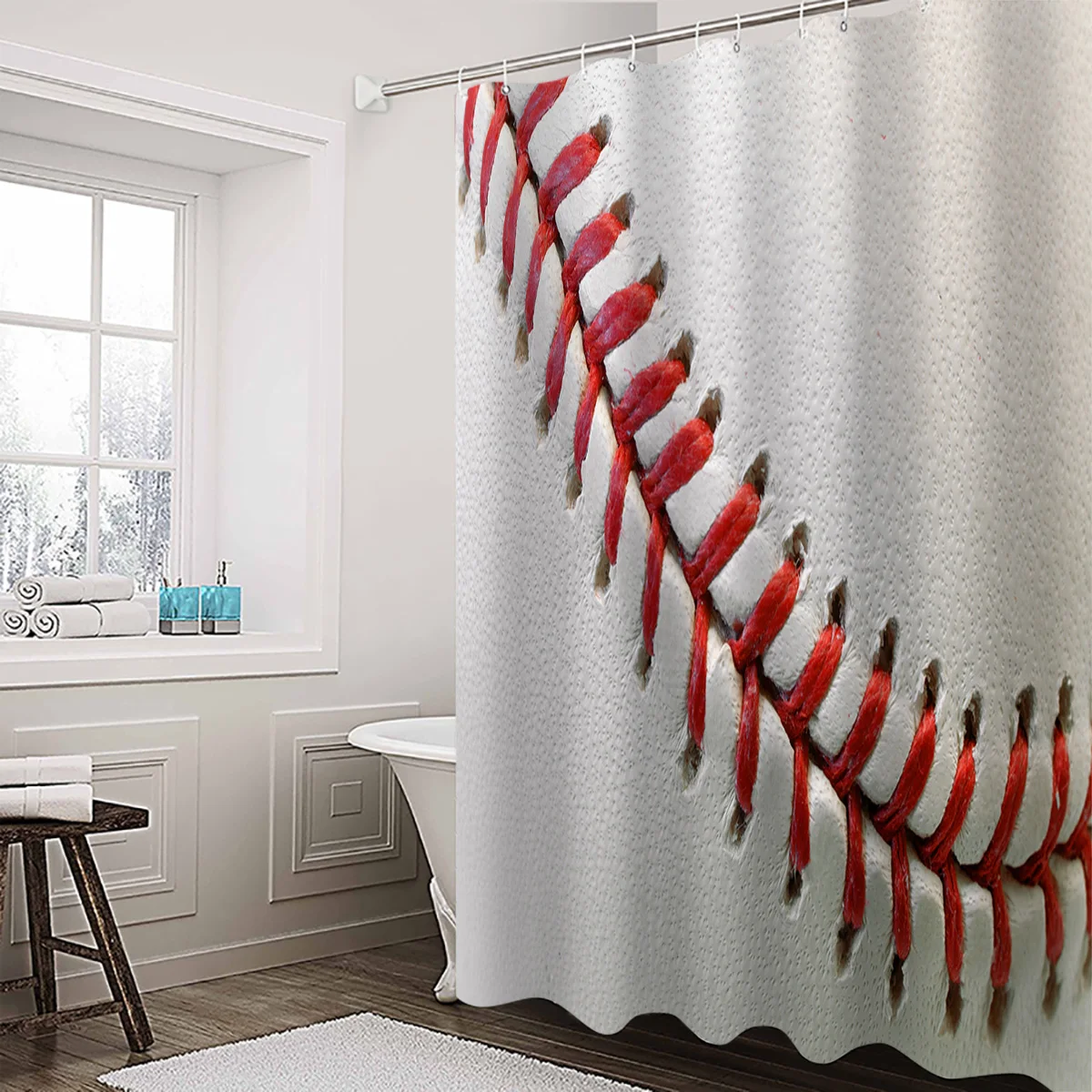 Спортивная бейсбольная текстура Красная белая душевая занавеска s для ванной