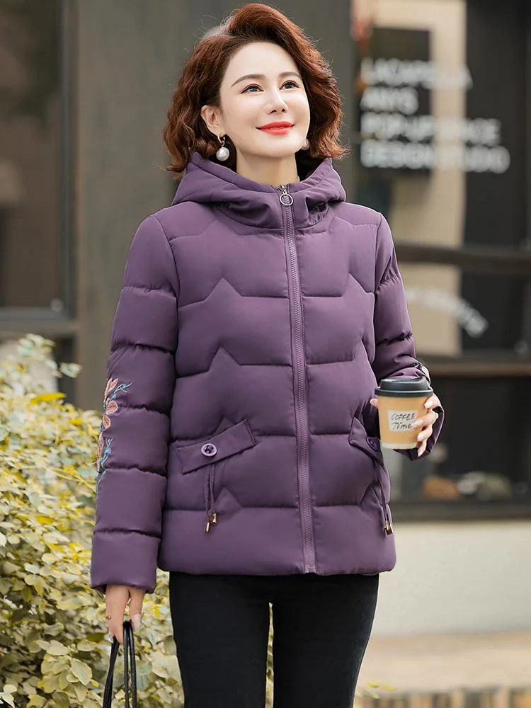 Small Mother Winter clothes New down Jacket Cotton-padded Clothes Outerwear Middle-Aged and Elderly Western Sle Fleece-line...