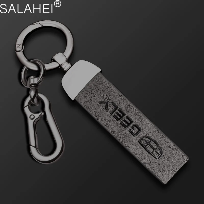 

Zinc Alloy Car Fiber Leather Keychain For Geely Emgrand X7 EC7 EC8 CK Atlas Boyue Coolray GX3 MK SUV GT LC Borui Keyring Hanging