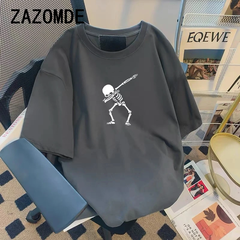 Футболка ZAZOMDE топы Забавный дизайн черепа Повседневная футболка с принтом и