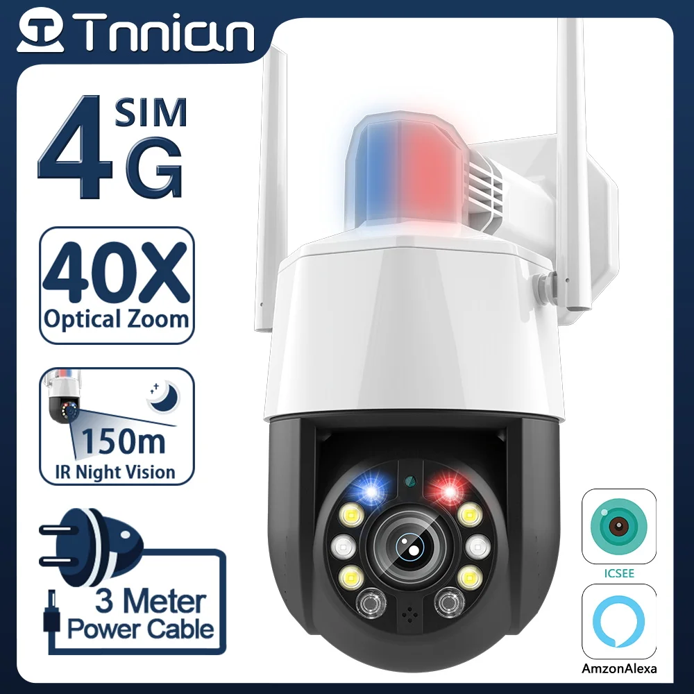Tnnian 4K 8MP 4G Outdoor Camera 40X Optical Zoom AI Human Tracking WIFI Security Surveillance PTZ Camera 150M Night Vision iCSee
