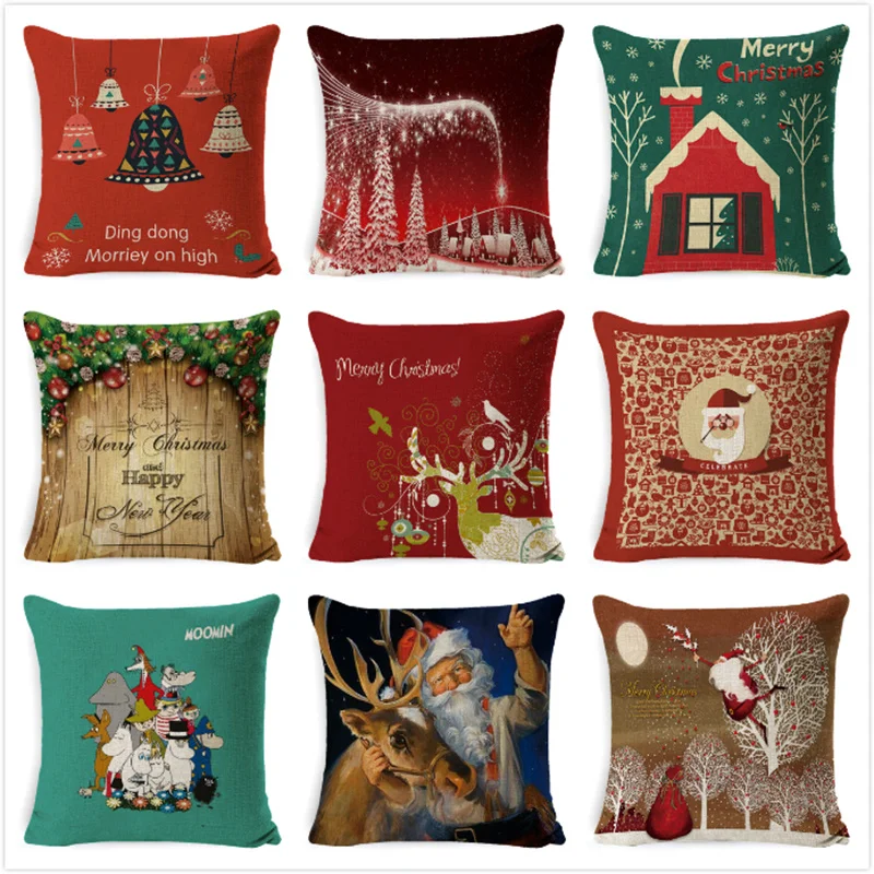 

Christmas Deer Cushion Cover Gifts Pattern Cotton Linen Throw Pillow Cushion Cover Car Home Sofa Decorative Pillowcase 45*45cm