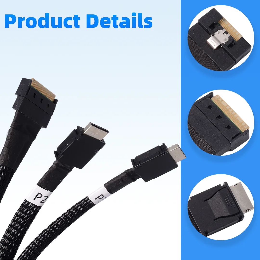 Фото Кабель SlimSAS SFF-8654 8i на SFF-8611, 1 на 2, MCIO x8, PCIe 4.0 X8 /x4+x4 Gen4, SFF-8639, SFF-8654, поддерживает разделение OCuLink U2 №4