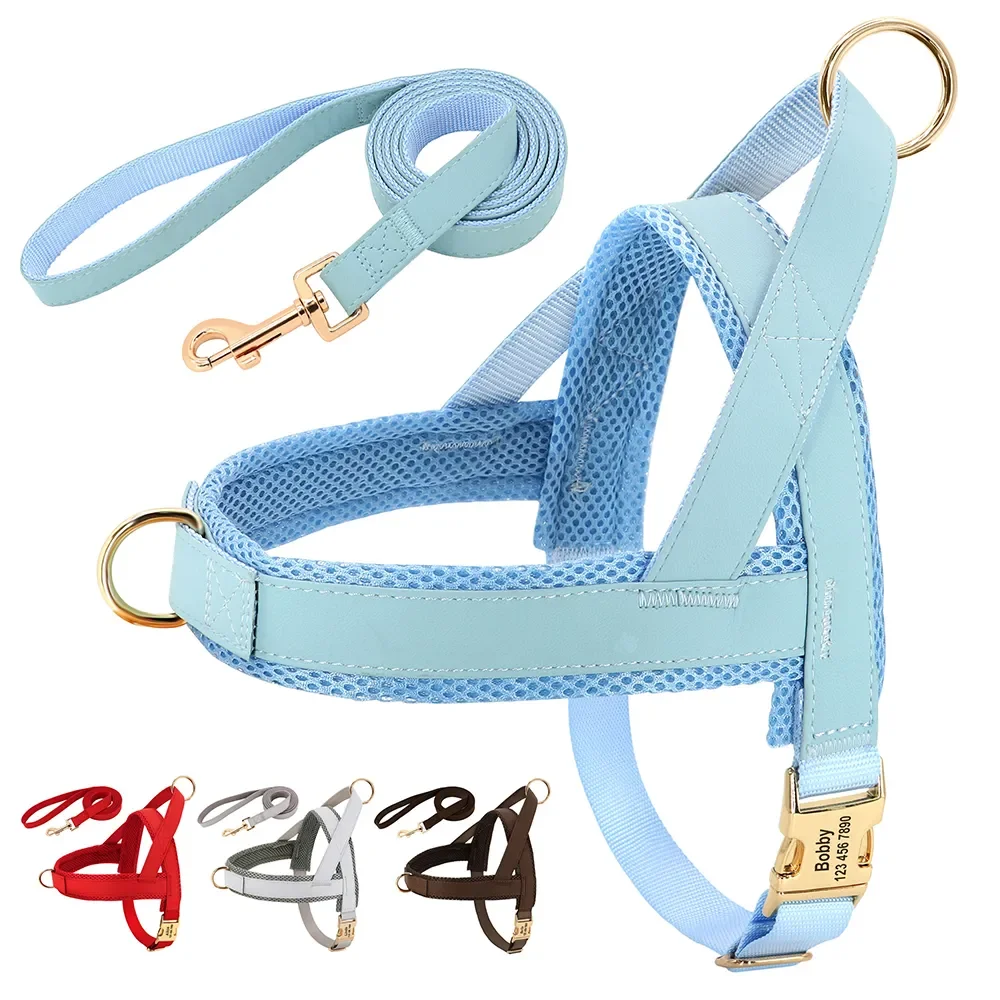 

Personalized Dog Harness Leash Set Soft Padded Dogs Vest Harnesses Free Custom Pet ID Buckle Vests With Lead Rope For Dogs Pug
