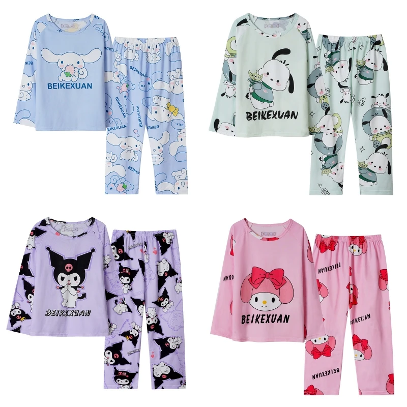 

Spring Autumn Children Pajamas Kawaii Sanrioed Anime Cinnamoroll Kuromi Pochacco Kids Sleepwear Boys Pijamas Girls Home Clothing