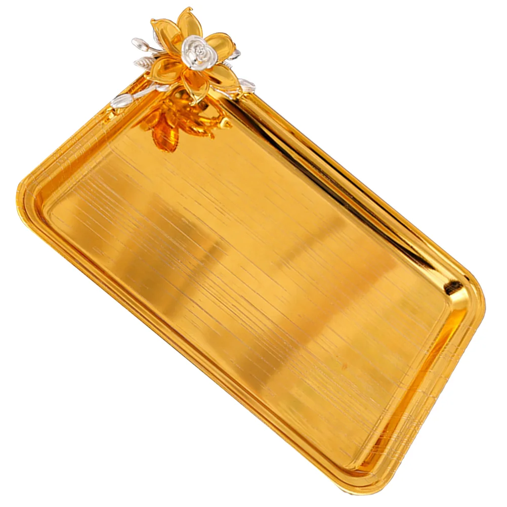 

Dinner Plate Rectangular Tea Tray Snack Serving Food Household Metal Decorative Cup