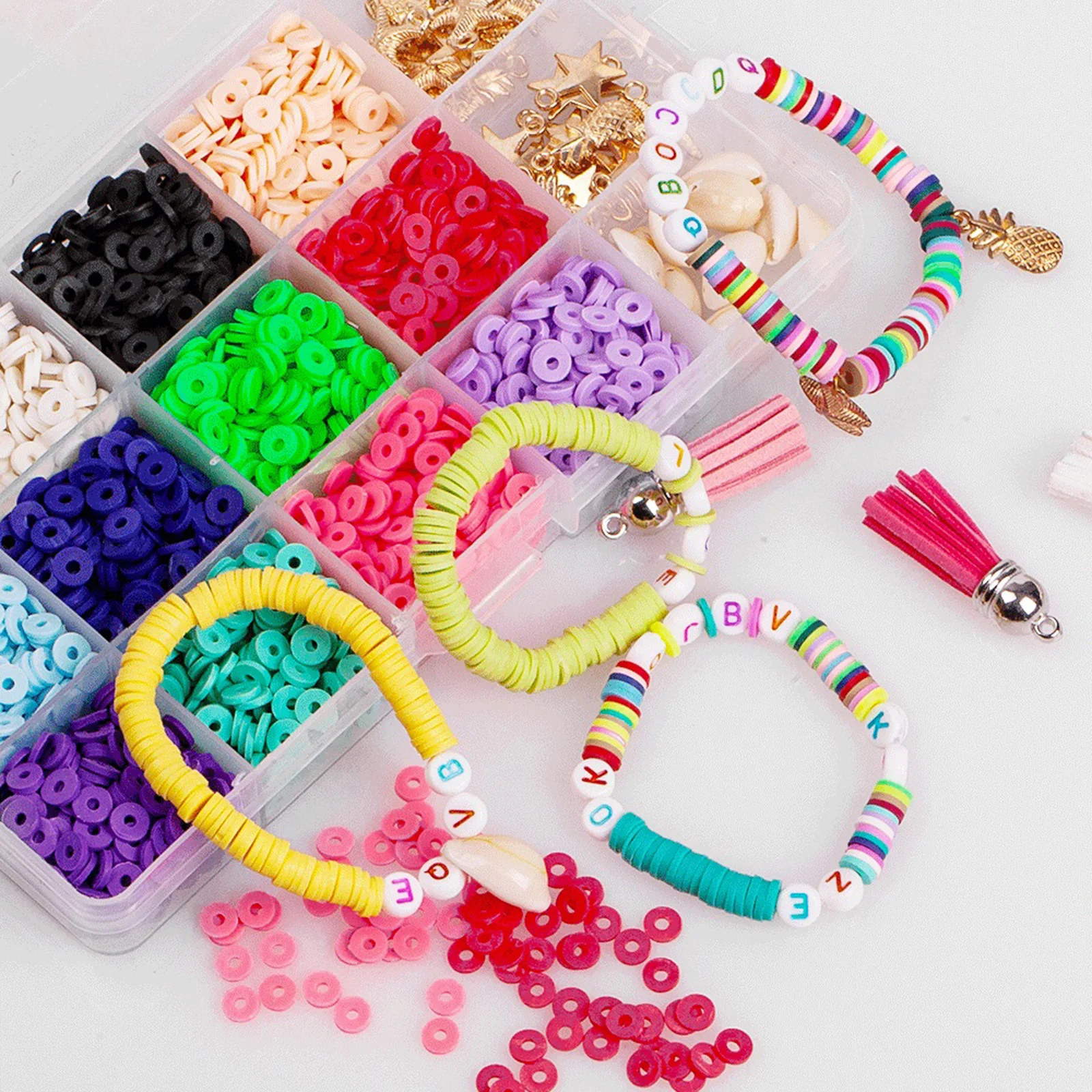 

1 Set Polymer Clay Beads DIY Handmade Craft Materials Accessories With Tools Multicolor Jewelry Findings Kits 17.5cm x 13cm,