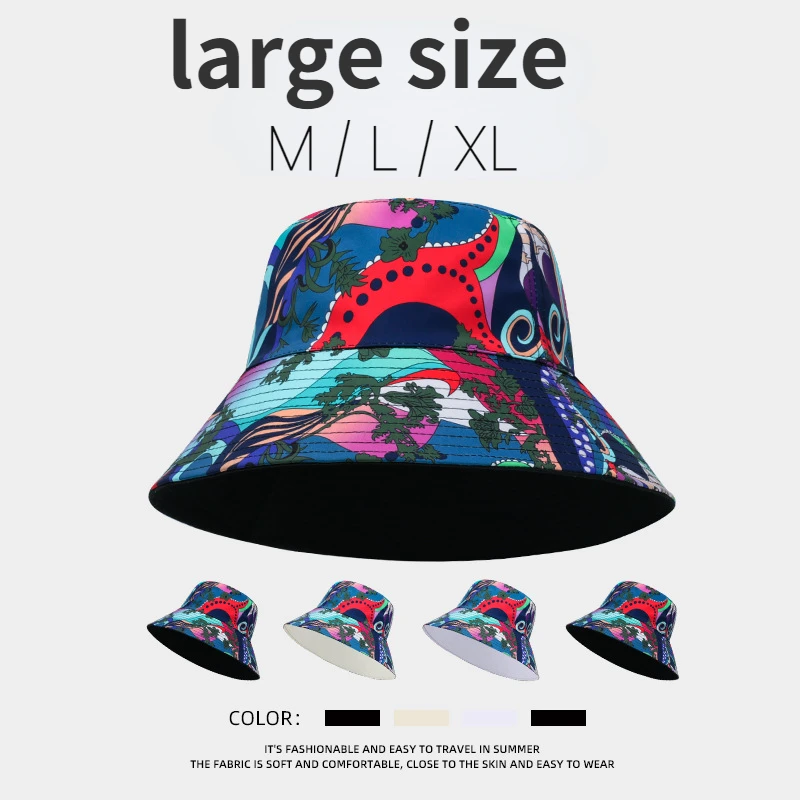 

Big Head Print Reversible Bucket Hats XL 63cm Sun Protection Panama for Men Women Bob Fisherman Cap Large Size Hip Hop Sun Hat