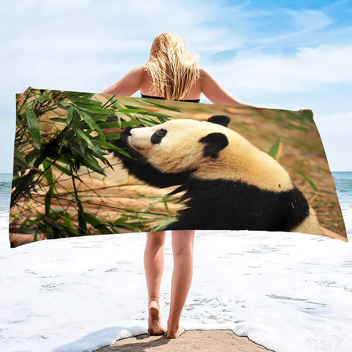 

Microfiber Beach Towel,Panda Print Lightweight Quick-Dry Bath Towels Sand Free Beach Towels Light Travel Blanket Soft Bath Towel