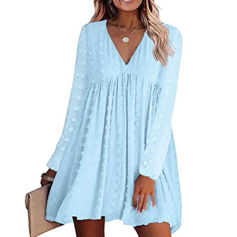 

Mini Dress Women Spring 2022 New Medium Waist Short Dress Solid Chiffon Dress