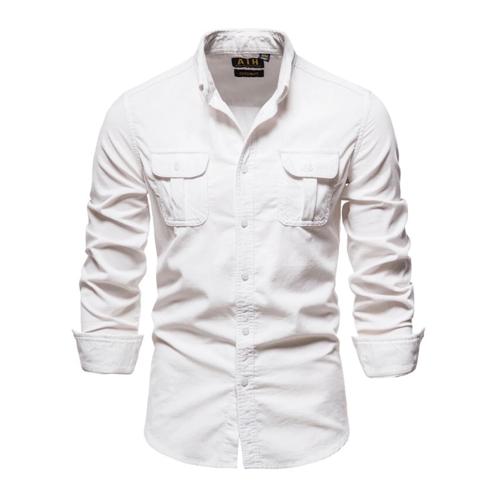 Xfh 2021 New Single Breasted 100% Cotton Men's Shirt Business Casual Fashion Solid Color Corduroy Men Shirts Autumn Slim Shirt