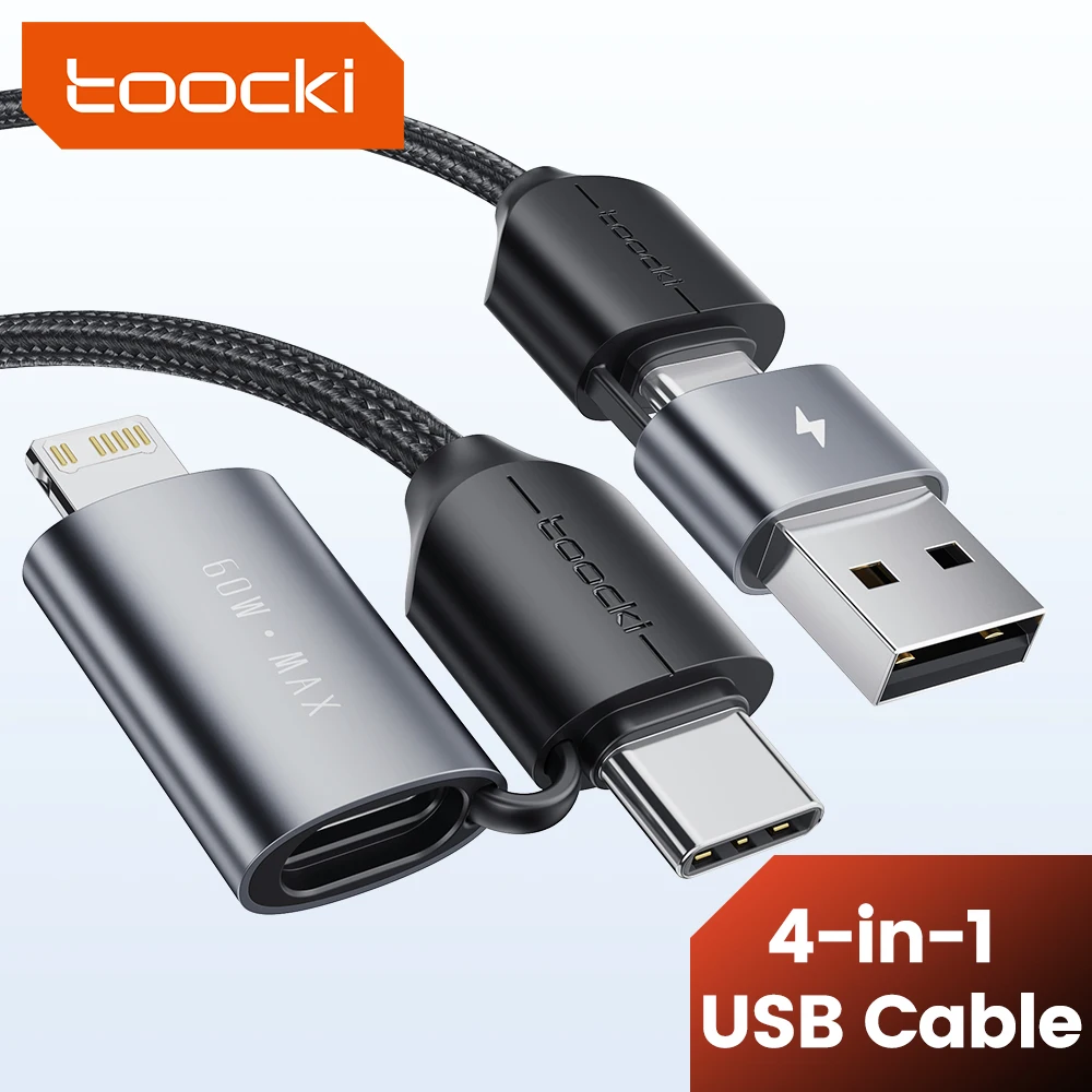 

Toocki 4 In 1 60W USB Type C Cable QC3.0 PD Fast Charging Cable 3A For iPhone IPad Xiaomi Samsung Huawei Laptop Phone Data Cord