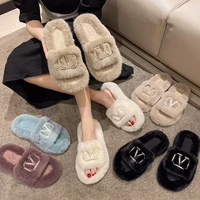 womens woolen slippers winter indoor non slip slippers thickened warm womens shoes fashionable short plush black casual shoes