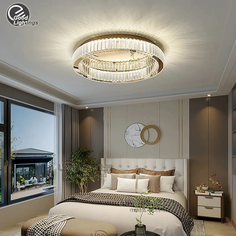 

Круглый хрустальный светодиодный потолочный светильник для спальни, гостиной, фойе, столовой, современный роскошный потолочный светильник из нержавеющей стали