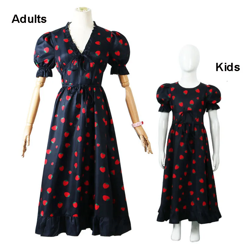 Взрослые дети маскарадный костюм толстовки Косплей платье клубники с головным