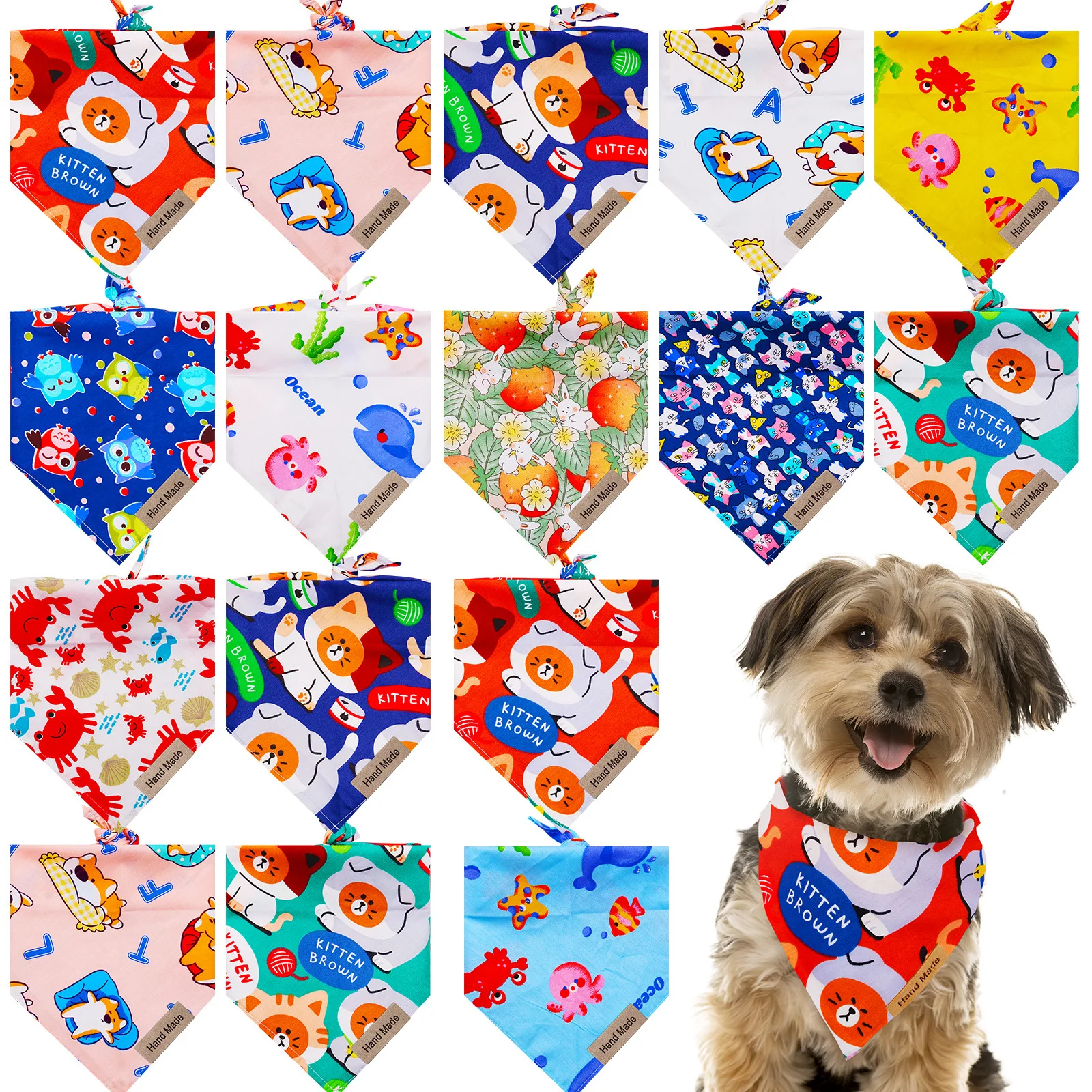 

New Cute Cartoon Pet Bibs Triangular Bandage Spring Summer Dog Scarf Print Pet Triangle Scarf Pet Supplies Cat Scarf