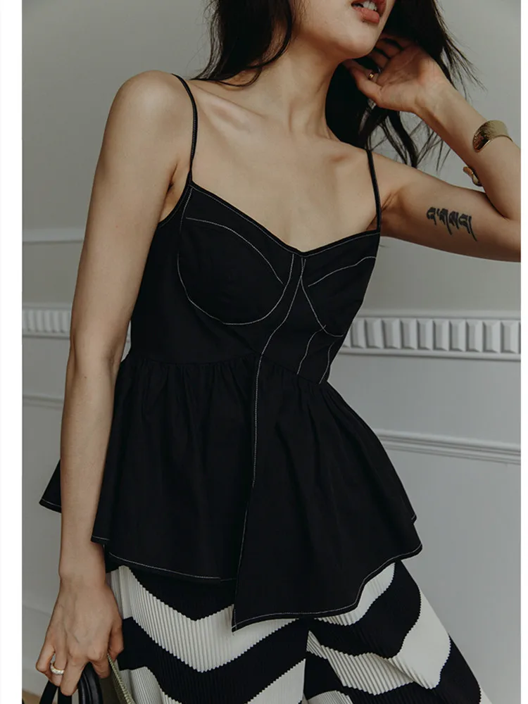 

Женские укороченные топы AIGYPTOS, пикантные черные топы из 100% хлопка с открытой спиной, французские шикарные пляжные повседневные праздничные топы в Корейском стиле, y2k