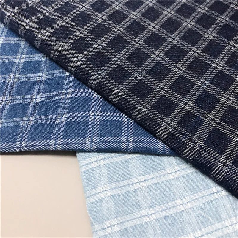 Простой трендовый бренд клетчатая жаккардовая джинсовая ткань из чистого хлопка