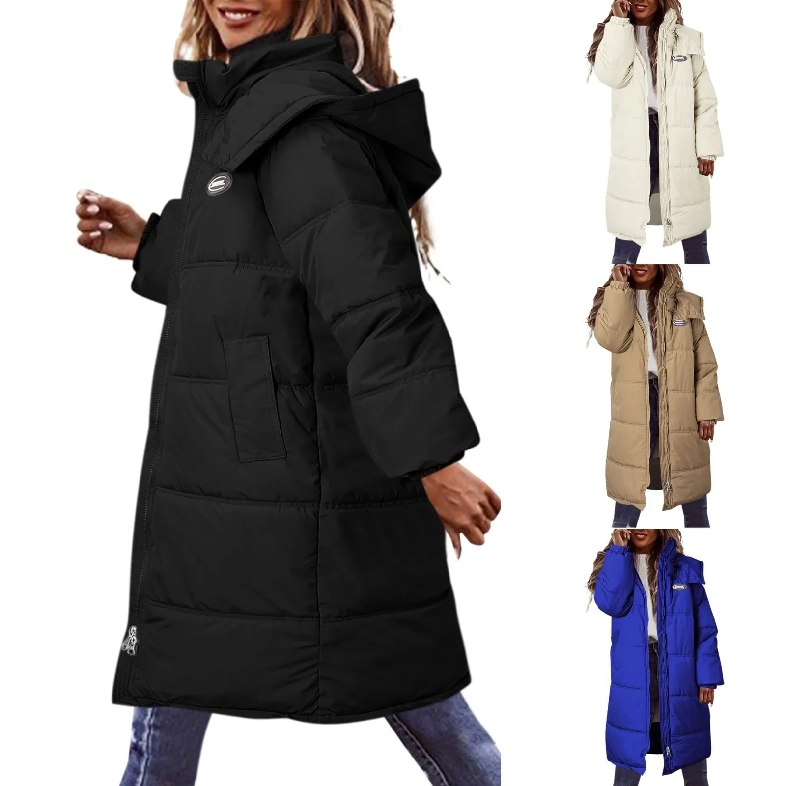 

Women Casual Solid Coat Down Cotton Padded Jacket Hooded Vest Zipper Wool Blend Fashion Coat Coats for Women