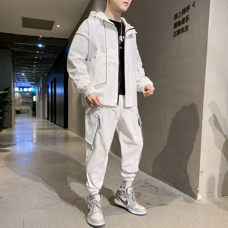 

Модный мужской пиджак, корейский тренд, Повседневная рабочая одежда, куртка с капюшоном, новинка 2021, красивый комплект