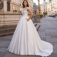 elegant satin ball gown wedding dress off the shoulder simple lace appliques bridal gown backless lace up pleat vestido de noiva